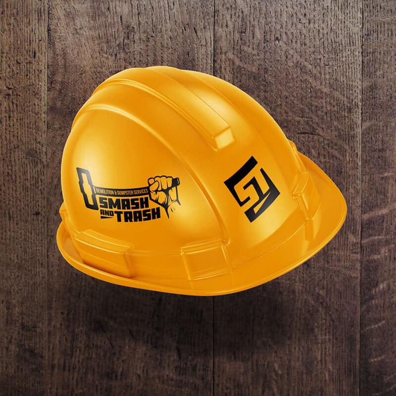 Smash and Trash Logo Designed by MS Design Graphics on hard hat.